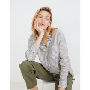 Madewell Oversized Ex-Boyfriend Striped Cotton Silk Blend Button Down Shirt XS‎